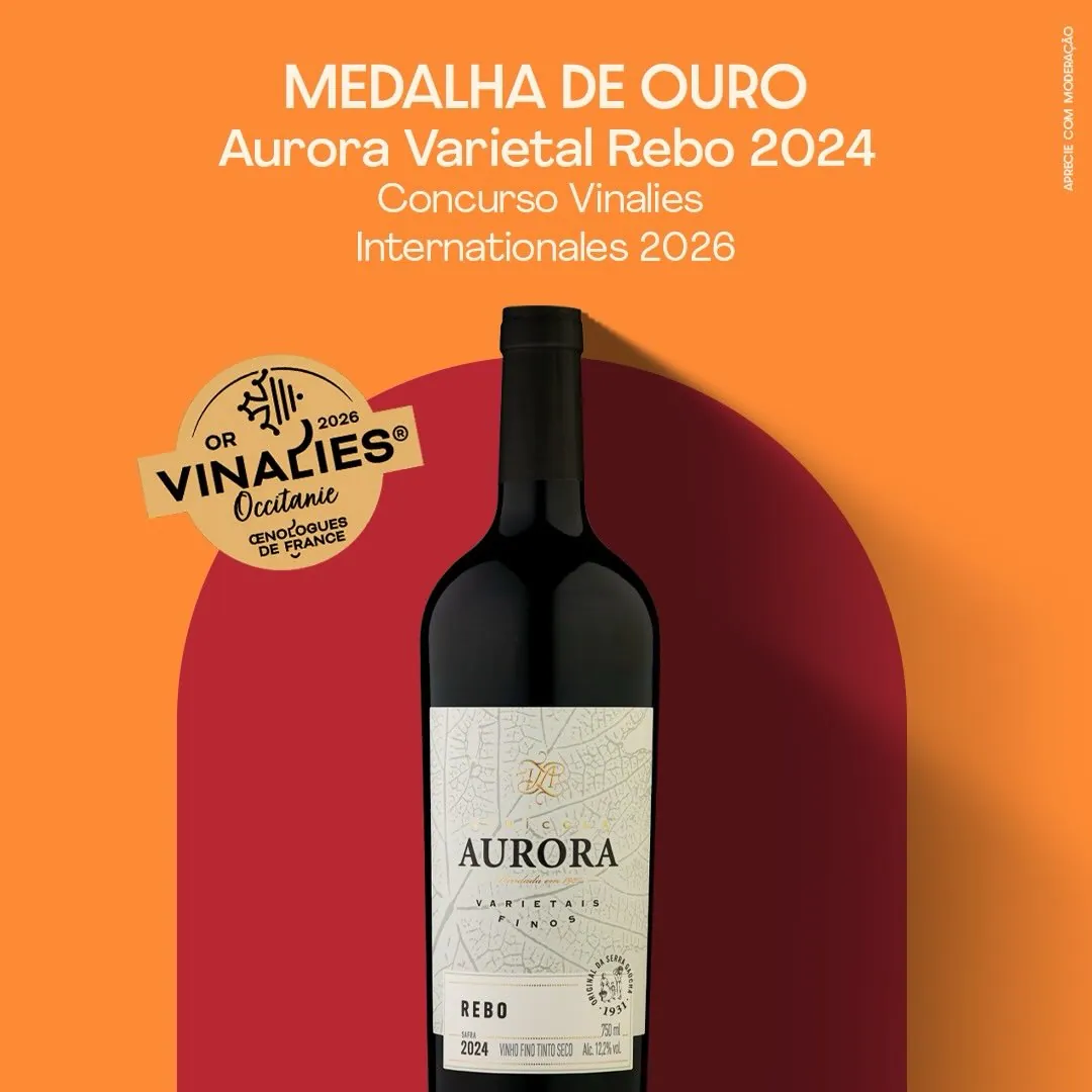 *Aurora Varietal Rebo 2024* premiado com *Medalha de Ouro no Vinalies Internationales 2026*, uma das tradicionais premia…