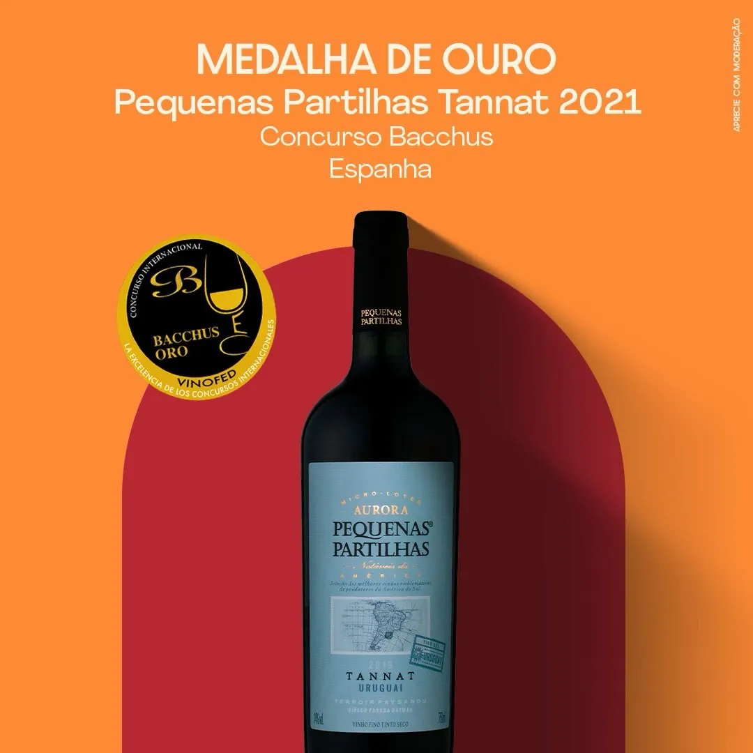 *Pequenas Partilhas Tannat 2021* conquistou *Medalha de Ouro no Concurso Bacchus* , importante competição internacional …
